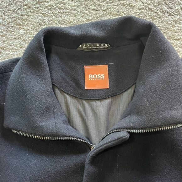 Hugo Boss Coat Full Zip Overcoat Wool Blend Winter Black Mens Size 42R - Picture 3 of 8